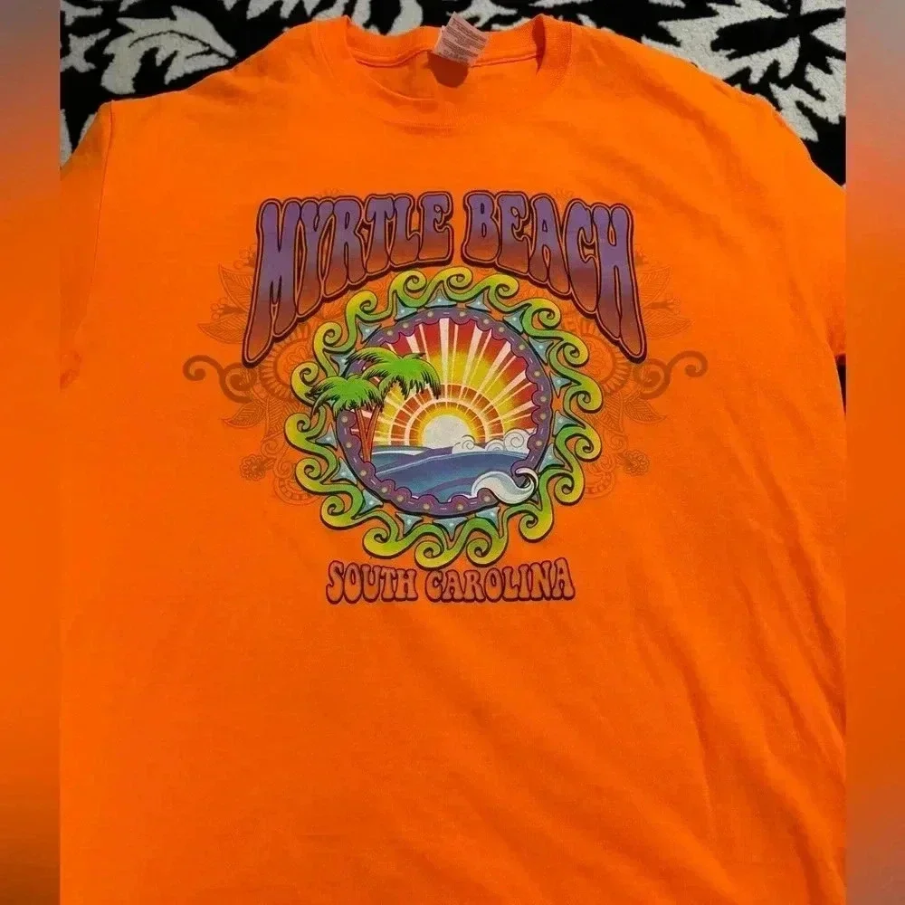 Myrtle Beach South Carolina Ocean Beach Tourist Shirt Short Sleeve T-shirt Neon